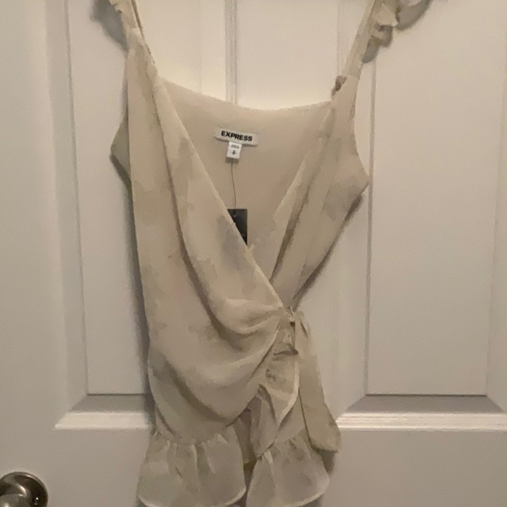 Express Beige Ruffle Strap Dress - Picture 2 of 5